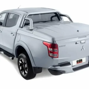 Mitsubishi Triton with white EGR Hard Lid – 3 Piece and chrome sports bars.