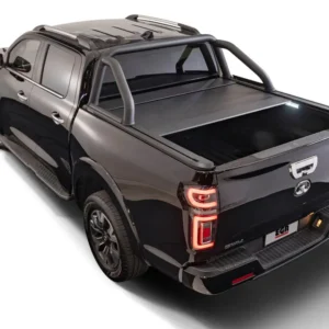 EGR RollTrac Electric Tonneau Cover partially open on a black GWM Cannon dual cab ute