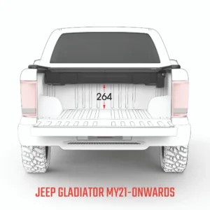 Jeep Gladiator MY21-onwards truck bed clearance diagram for EGR RollTrac electric tonneau cover.