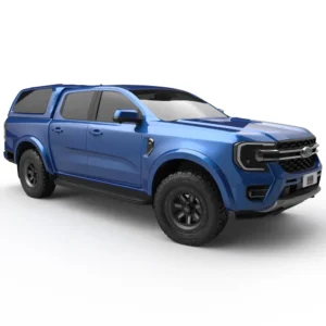 EGR GEN3 Canopy on Ford Ranger RA (2022+) – Rear View Front three-quarter view of Ford Ranger RA (2022+) with EGR GEN3 canopy in blue.