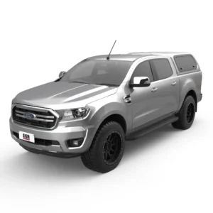Ford Ranger PX Premium Canopy – Secure & Stylish Rear Design by EGR Front angle view of Ford Ranger PX fitted with EGR Premium Canopy in silver