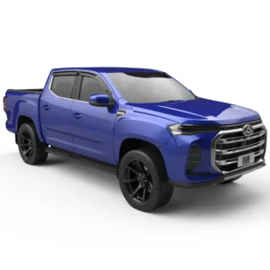 EGR RollTrac Electric Tonneau Cover for LDV T60 Max 2022 Front and side view of blue LDV T60 Max with EGR RollTrac Electric tonneau cover