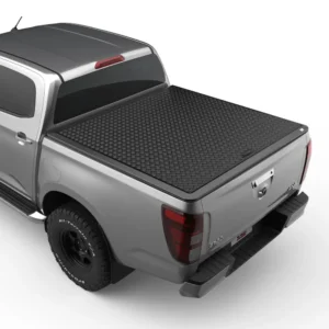 Mazda BT-50 (2020+) with EGR Load Shield black aluminium checker-plate ute lid, rear view.