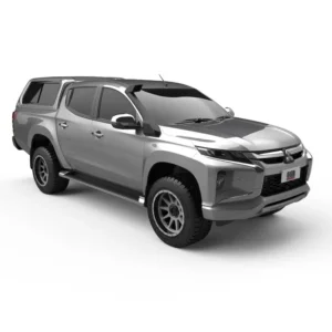 Front angle view of Mitsubishi Triton fitted with EGR Fleet Canopy in silver