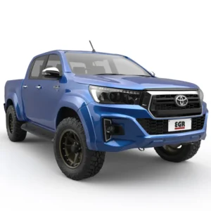 Blue Toyota Hilux 2020 with EGR fender flares front angle view