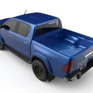 Rear angled view of a blue Toyota Hilux 2020 with EGR fender flares.