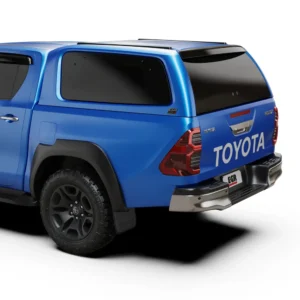 Close-up rear side view of Toyota Hilux 2021+ with EGR Gen 3 canopy in blue