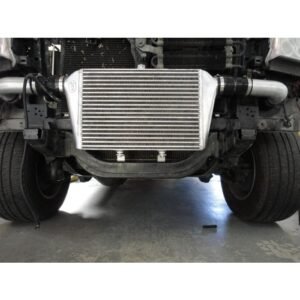 Front-mounted aluminium intercooler installed on a vehicle chassis