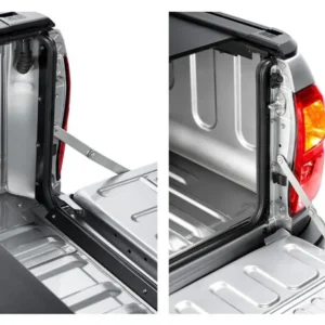 Close-up of EGR Dust Defender kit installed on Toyota Hilux tub showing tailgate sealing system.