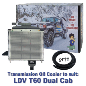 Transmission oil cooler kit for LDV T60 Dual Cab with DIY installation box.