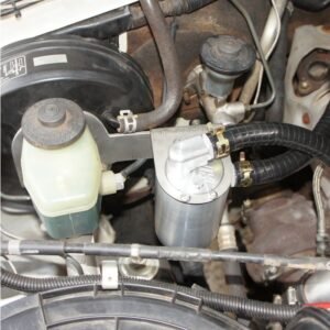 HPD catch can installed on Toyota Landcruiser 100 Series 1HZ with hoses and bracket mounting