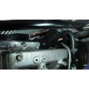 Close-up view of a turbo intercooler installation on a diesel engine.