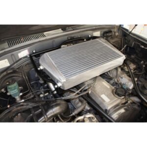 Toyota Landcruiser 80 Series 1HD-FT 24V top mount intercooler installed on engine