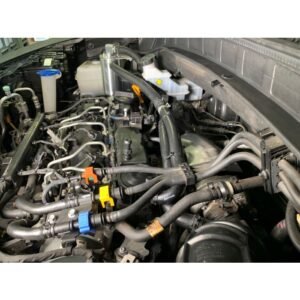 Hyundai Santa Fe 2.2L engine bay with HPD Catch Can kit and hose routing