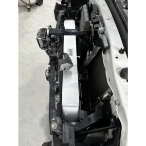 Top view of HPD intercooler installed with brackets and wiring harness in place.