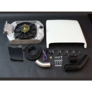 HPD Toyota LandCruiser 70 Series 1HZ Top Mount Intercooler Kit with fan, piping, hoses, bonnet scoop, and installation hardware