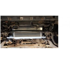 Installed front-mount intercooler under vehicle chassis for improved cooling efficiency.