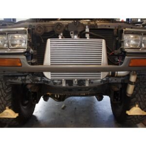 HPD Series 2 Toyota Landcruiser 80 Series Front Mount Intercooler Kit HPD front mount intercooler fitted to Toyota Landcruiser 80 Series during installation.