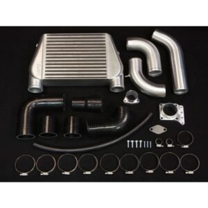 HPD front mount intercooler kit with aluminium piping, silicone hoses, and clamps