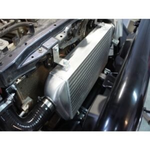 HPD front mount intercooler installed on Nissan Patrol GQ TD42 with alloy mounting brackets.