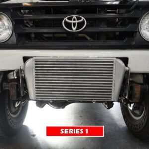 Front view of Toyota LandCruiser 70 Series 1HZ with HPD Series 1 front-mount intercooler installed