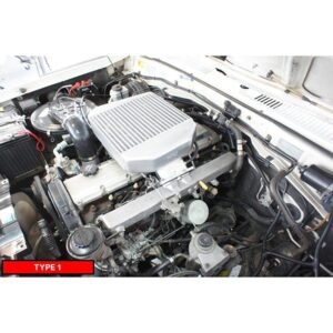 Toyota LandCruiser 80 Series 1HZ engine with Type 1 GT2860RS turbo and top-mount intercooler installed