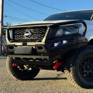 Nissan Navara fitted with Armando Spartan Hoop Bull Bar featuring LED lights