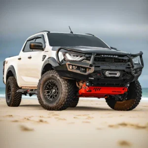 Isuzu D-Max fitted with Armando Spartan Hoop Bull Bar on a beach