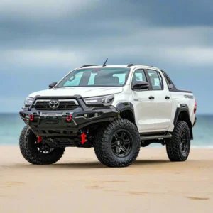 Toyota Hilux Revo N80 2020+ fitted with Spartan Bull Bar V.1 on a beach