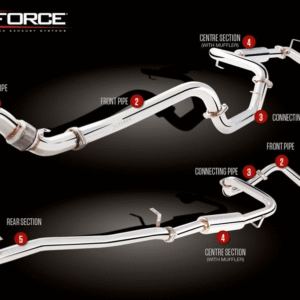 XFORCE Performance Exhaust System for Toyota LandCruiser 70/79 Series – Full Kit with Dump Pipe, Front Pipe, Connecting Pipe, Centre Section, and Rear Section