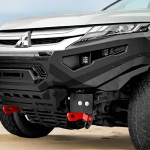 Front-side view of Mitsubishi Triton MR 2019–2023 with Spartan bull bar and red recovery points