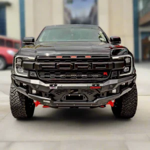 Black Ford Next Gen Ranger 2022 fitted with Prime Series Bull Bar on city street
