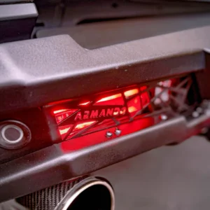 Close-up of illuminated Armando Combat Rear Bar detail on Ford Ranger Raptor Next Gen