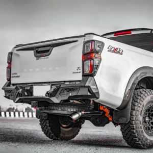 Combat Rear Bar installed on lifted Isuzu D-Max 2020+ with off-road wheels and exhaust upgrade