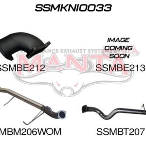 Manta Performance Exhaust System Kit SSMKNI0033 with components SSMBE212, SSMBE213, SSMBM206WOM, and SSMBT207