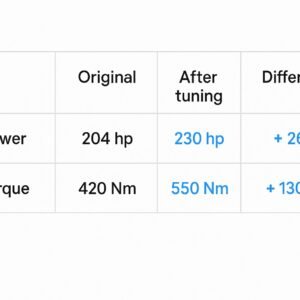 Toyota Land Cruiser tuning results comparison table showing power and torque increase