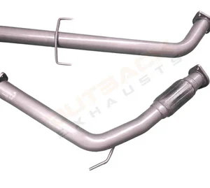 Stainless steel connecting pipes for automotive exhaust system on white background