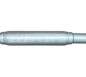 Stainless steel muffler delete section pipe with mounting bracket on white background