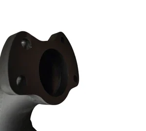 Close-up view of black coated turbo dump pipe flange