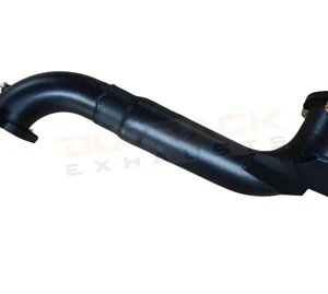 Black-coated dump pipe for Toyota Hilux 3.0L D4D, featuring flange fittings and welded mounting bracket.