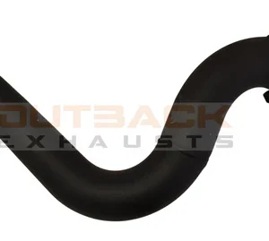 Black coated mandrel-bent exhaust dump pipe with welded flanges by Outback Exhausts.