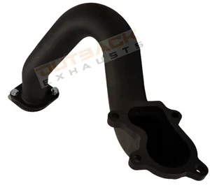 Black coated mandrel-bent exhaust pipe with multi-bolt flange by Outback Exhausts.