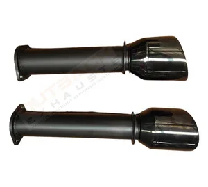 Pair of black exhaust tailpipes with glossy black tips for performance vehicles