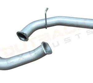 Silver mandrel-bent exhaust pipe pair with flanges and welded hangers for performance exhaust systems.