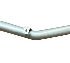This image shows a 3-inch stainless-steel muffler assembly manufactured by Outback Exhaust for the Nissan Navara D22 2.5L YD25. The unit features a polished cylindrical muffler body, mandrel-bent inlet and outlet sections, welded mounting hangers, and durable flanged ends. Displayed on a clean white background, the construction quality and overall design are clearly visible, highlighting its role in improving exhaust tone and maintaining efficient flow.