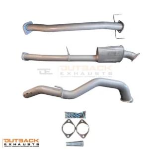 Complete 3-inch Outback Exhaust DPF-back kit for Mitsubishi Triton MQ/MR 2.4L 4N15 with pipes, muffler, tail section, and fitting hardware
