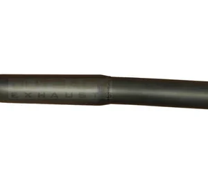 Black mandrel-bent diesel exhaust tail section with welded hanger and flange ends.
