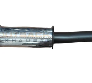 Diesel exhaust pipe with polished resonator, welded hangers, and flange fittings for 4x4 vehicles.