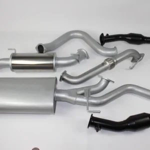 Complete exhaust system kit including mufflers, pipes, and catalytic converter sections for Toyota LandCruiser 100 Series