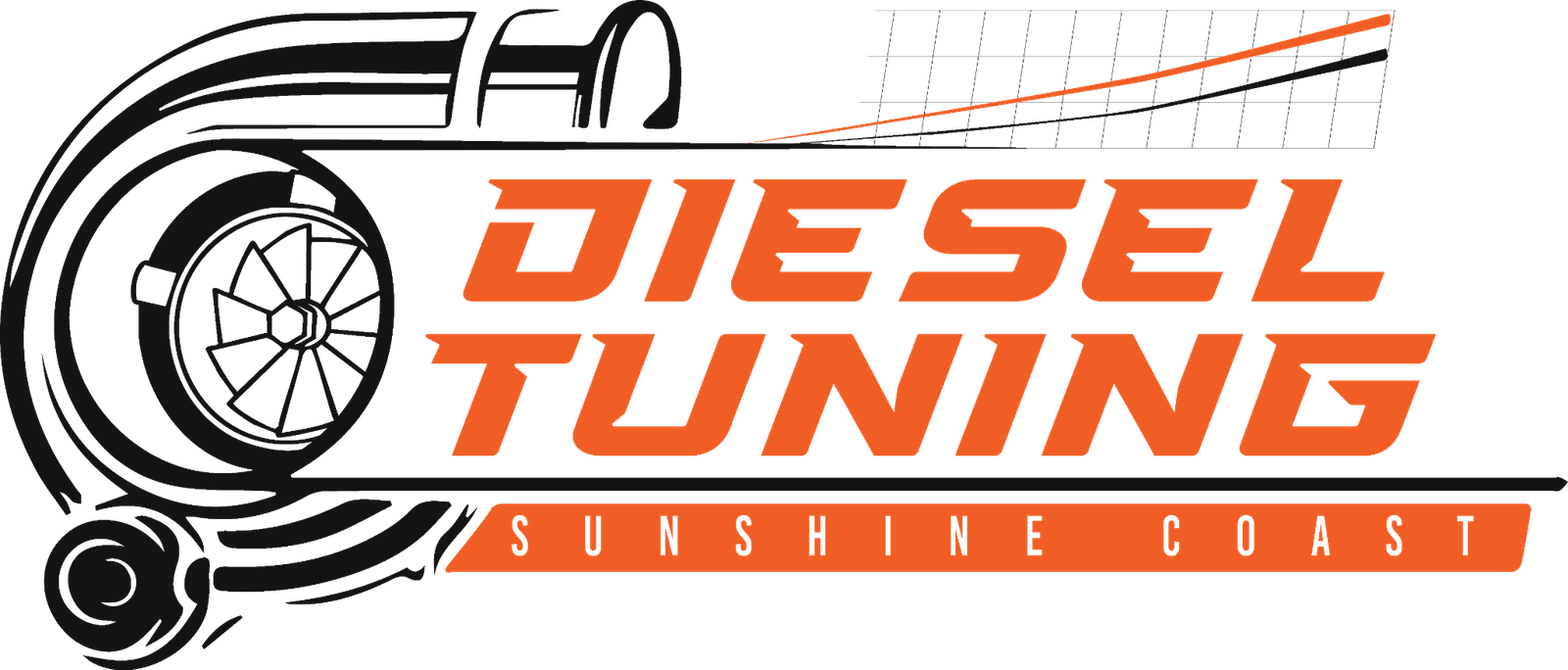 Diesel Tuning logo featuring a turbocharger graphic and the text "DIESEL TUNING SUNSHINE COAST" in bold orange and black colors.